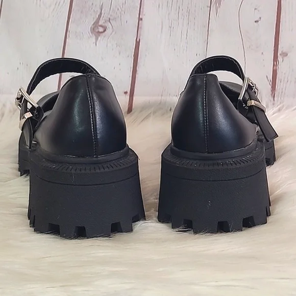 ASOS Design Y2K Style Chunky Black Mary Jane Platform Buckle Loafer Shoes Size 7 - Picture 8 of 16
